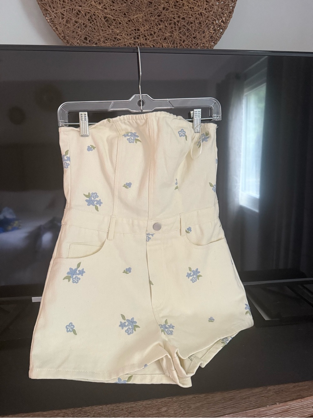 Strapless Floral Cream Romper